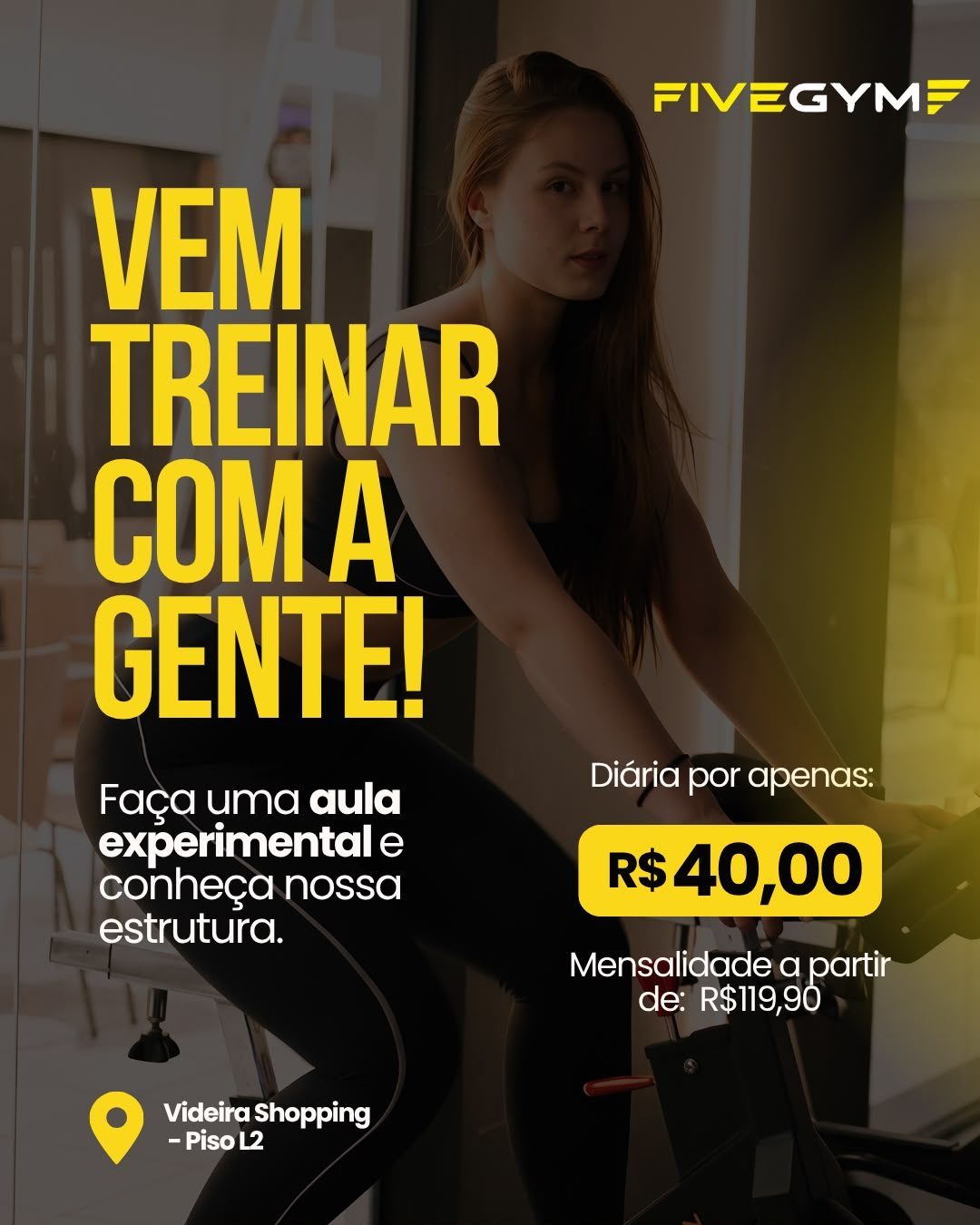 Post: Vem treinar com a gente! Diária por R$ 40,00, no Videira Shopping, piso L2